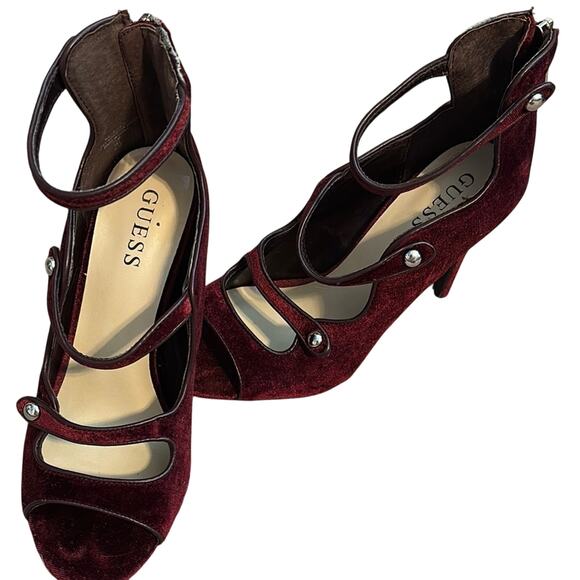 Guess Size 7.5 Burgundy Velvet Strappy Heels - Picture 6 of 6
